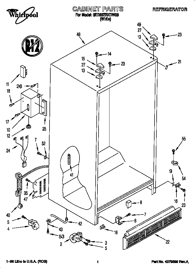 Whirlpool 6ED22ZRXDW00 cabinet diagram