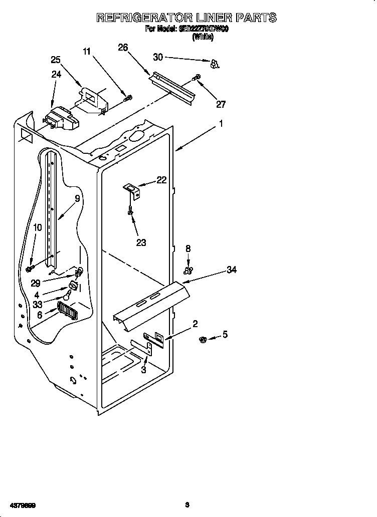 Whirlpool 6ED22ZRXDW00 refrigerator liner diagram