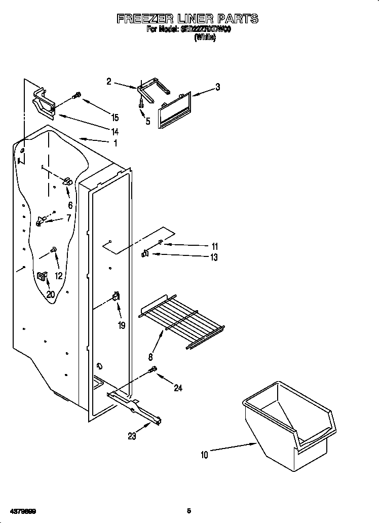 Whirlpool 6ED22ZRXDW00 freezer liner diagram