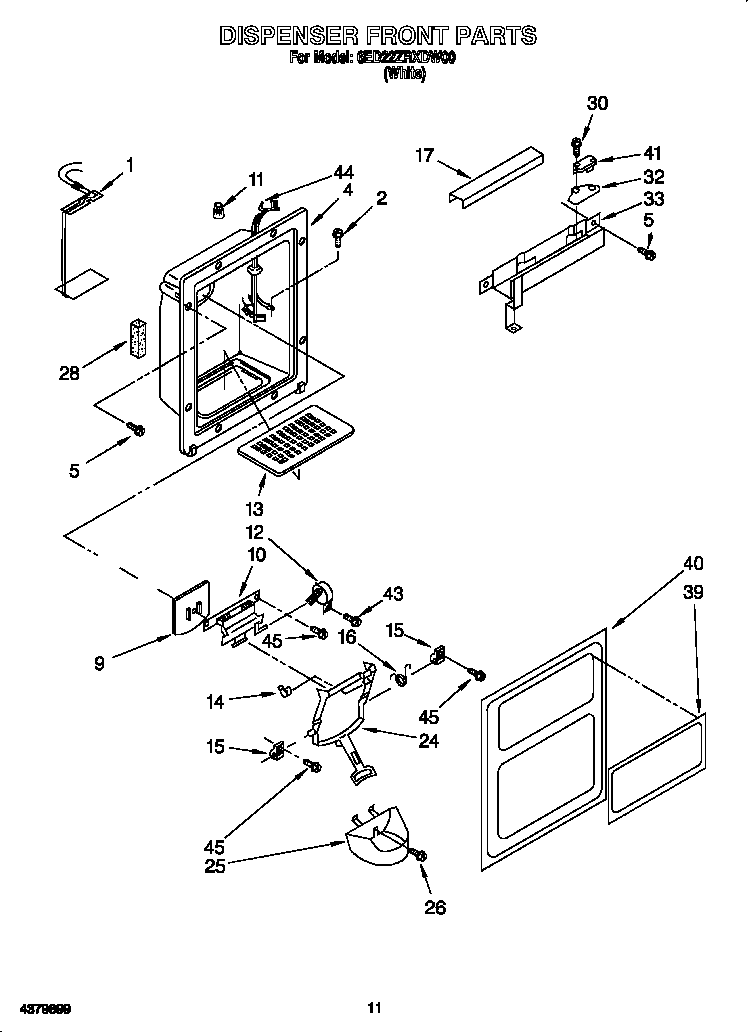 Whirlpool 6ED22ZRXDW00 dispenser front diagram