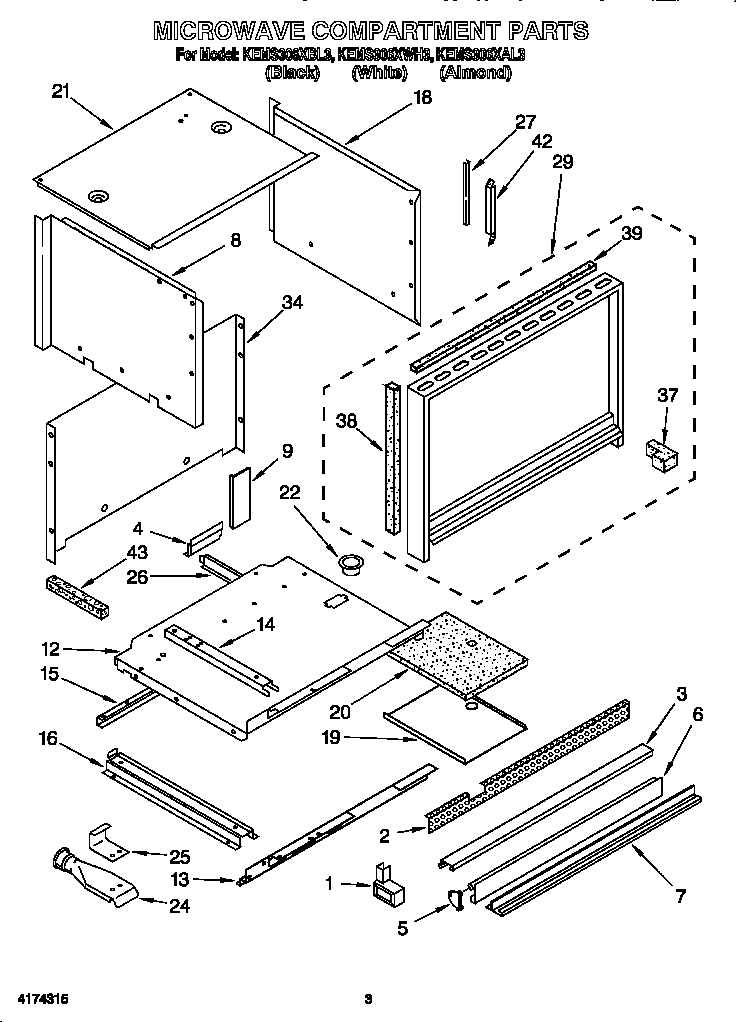 KitchenAid KEMS306XAL3 microwave compartment diagram