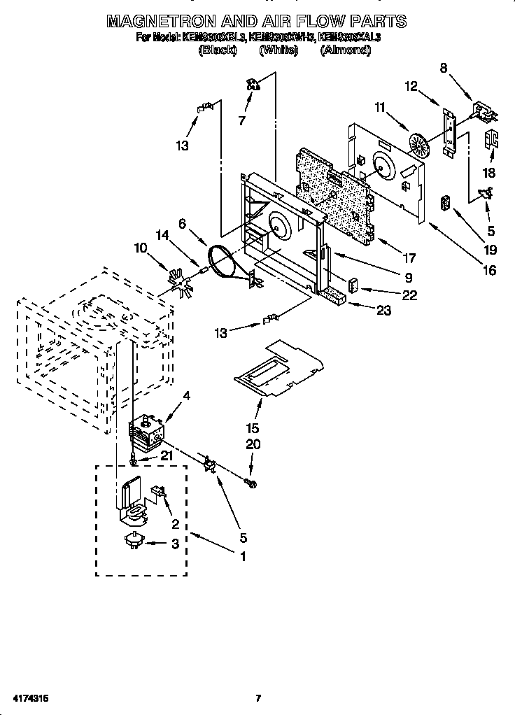 KitchenAid KEMS306XAL3 magnetron and airflow diagram