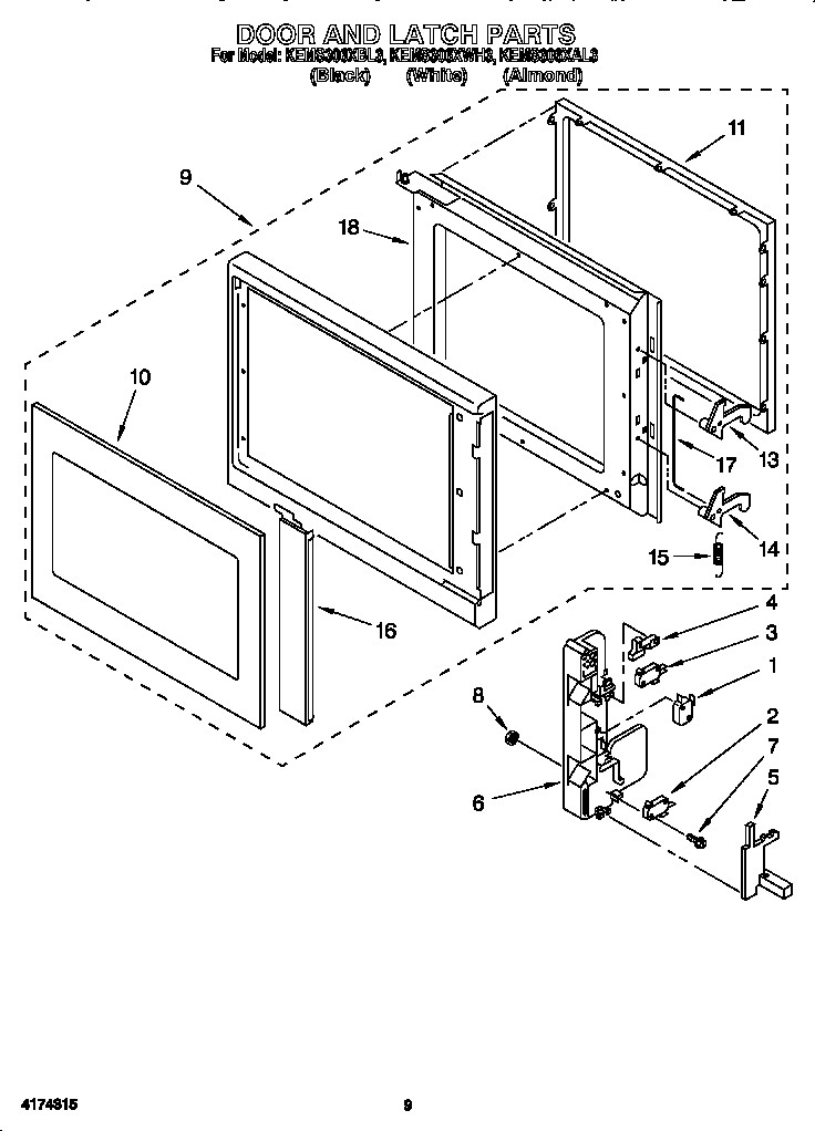 KitchenAid KEMS306XAL3 door and latch diagram