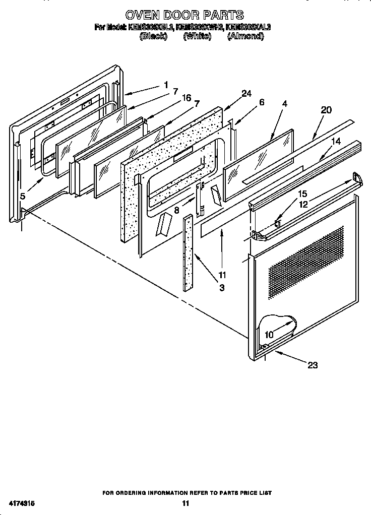 KitchenAid KEMS306XAL3 oven door diagram
