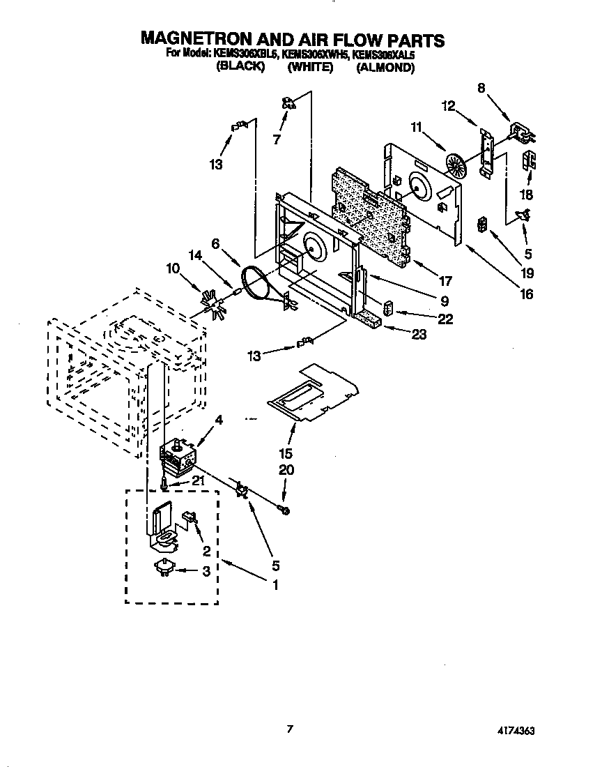 KitchenAid KEMS306XAL5 magnetron and air flow diagram