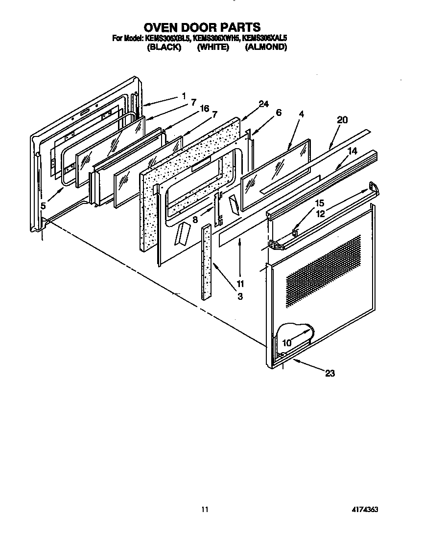 KitchenAid KEMS306XAL5 oven door diagram