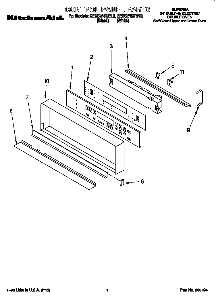 KitchenAid KEBS246BWH3 control panel diagram