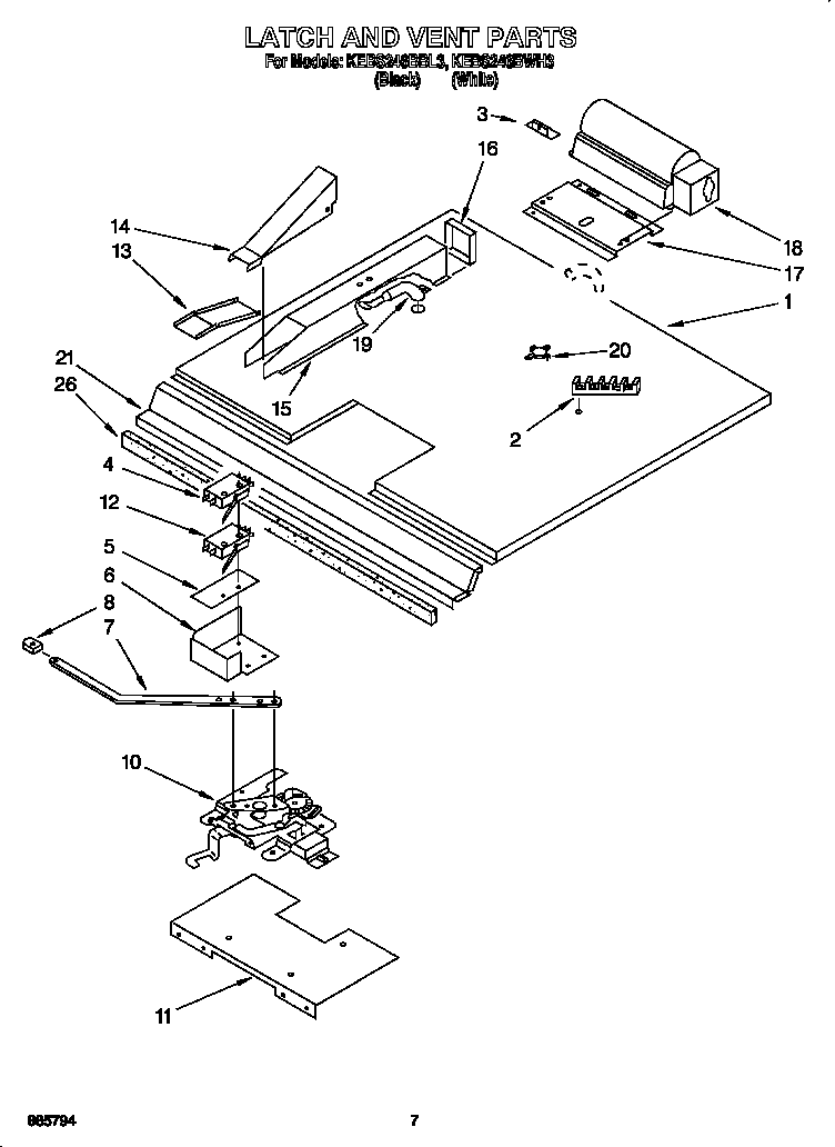 KitchenAid KEBS246BWH3 latch and vent diagram