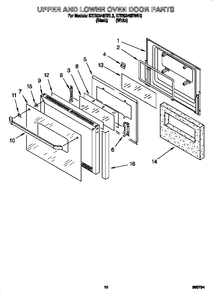 KitchenAid KEBS246BWH3 upper and lower oven door diagram