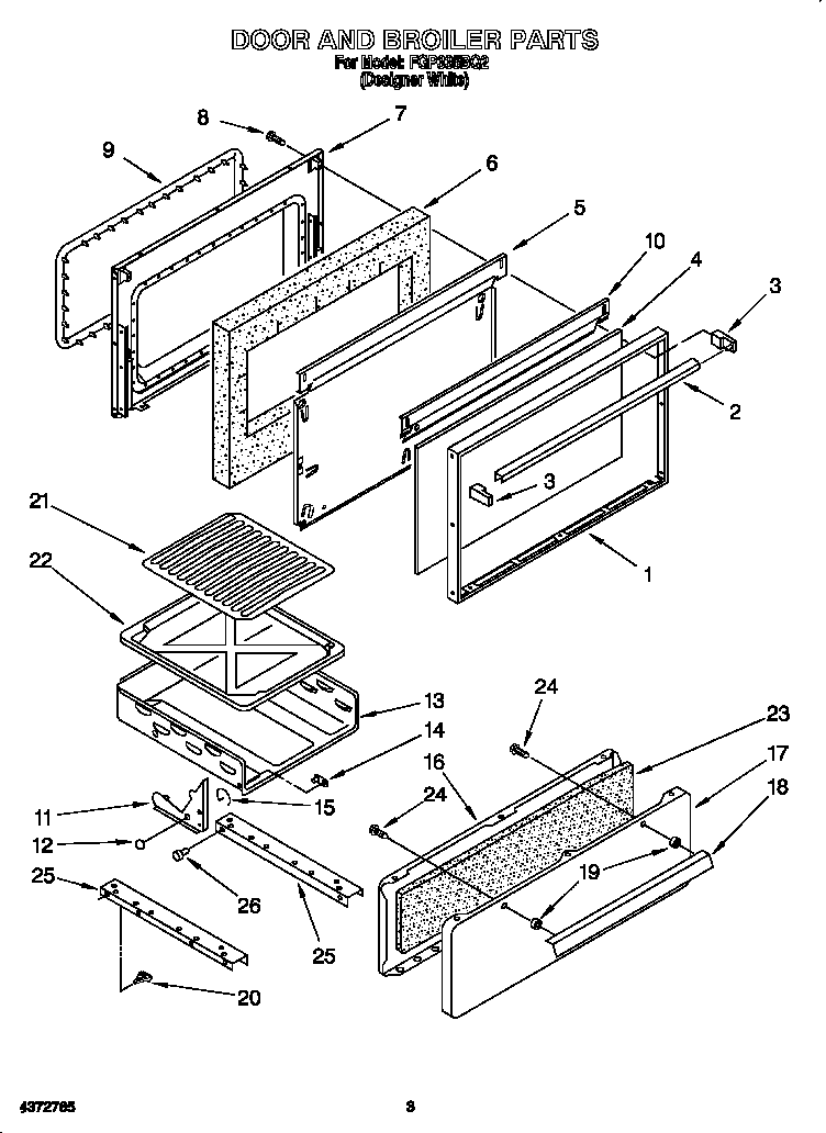 Roper FGP335BQ2 door and broiler diagram