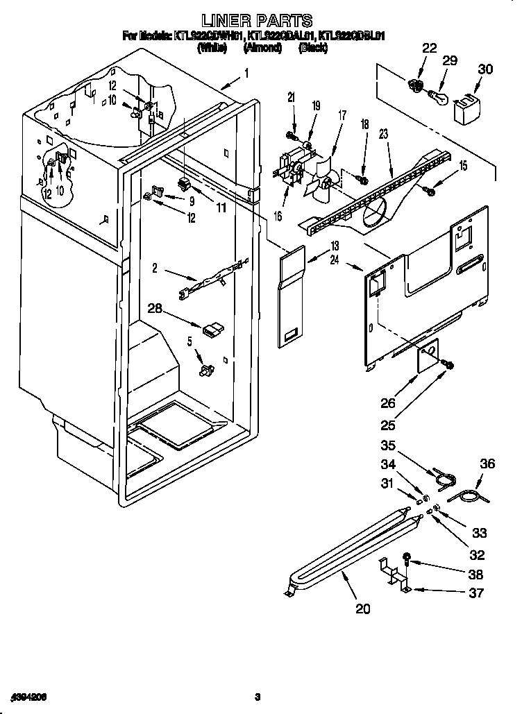 KitchenAid KTLS22QDAL01 liner diagram