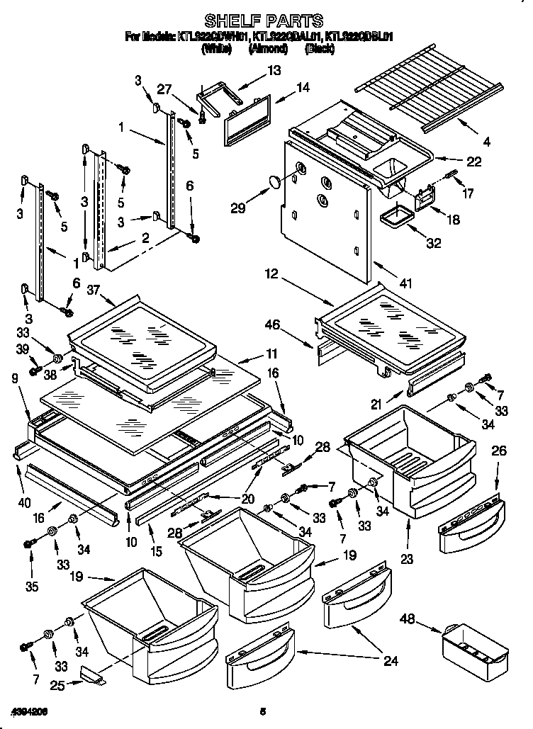 KitchenAid KTLS22QDAL01 shelf diagram