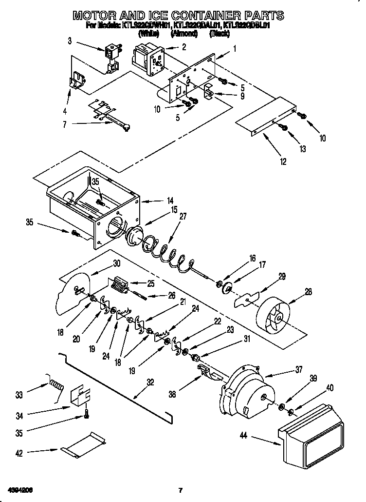 KitchenAid KTLS22QDAL01 motor and ice container diagram