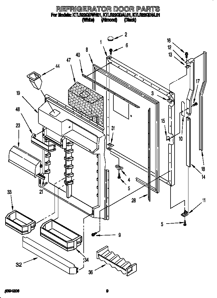 KitchenAid KTLS22QDAL01 refrigerator door diagram