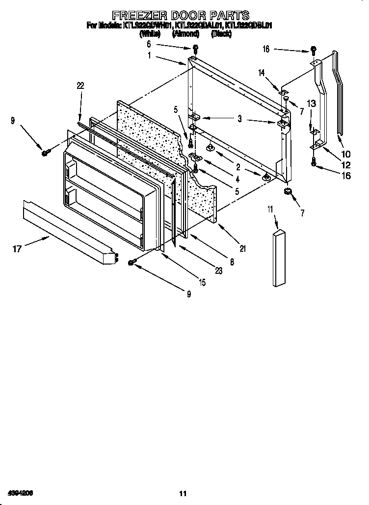 KitchenAid KTLS22QDAL01 freezer door diagram