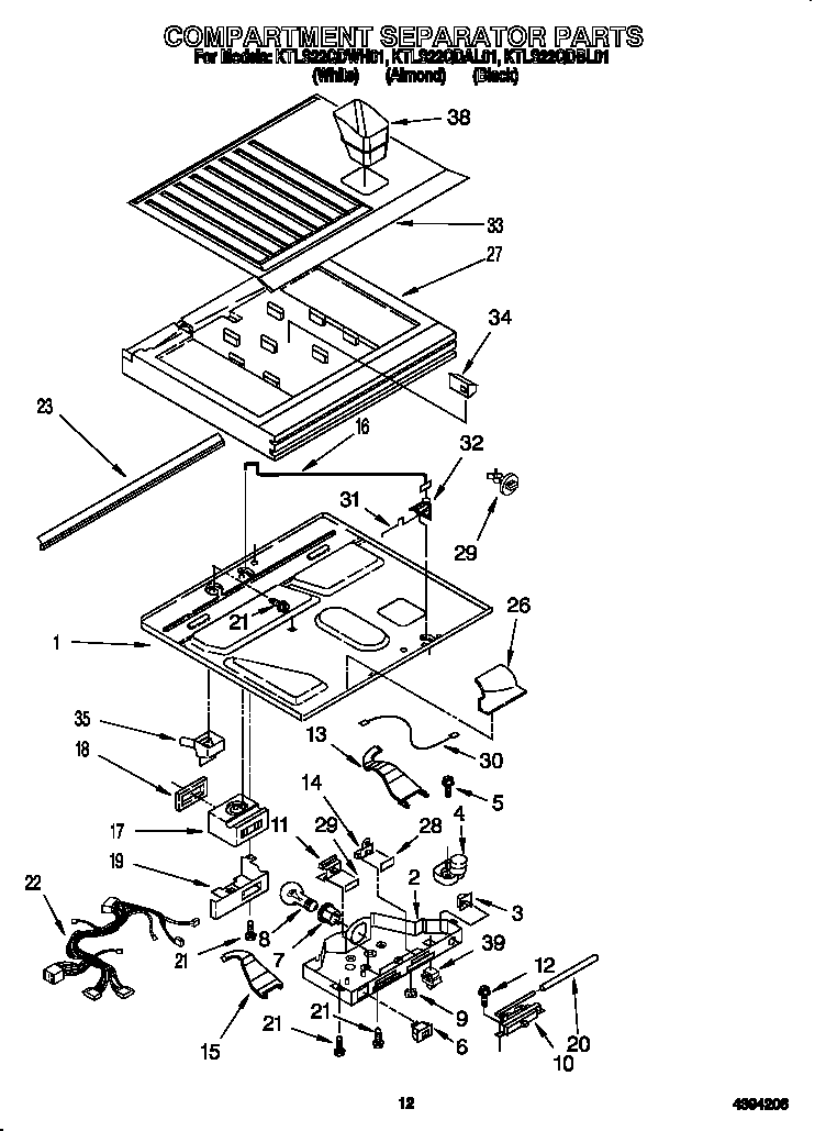 KitchenAid KTLS22QDAL01 compartment separator diagram