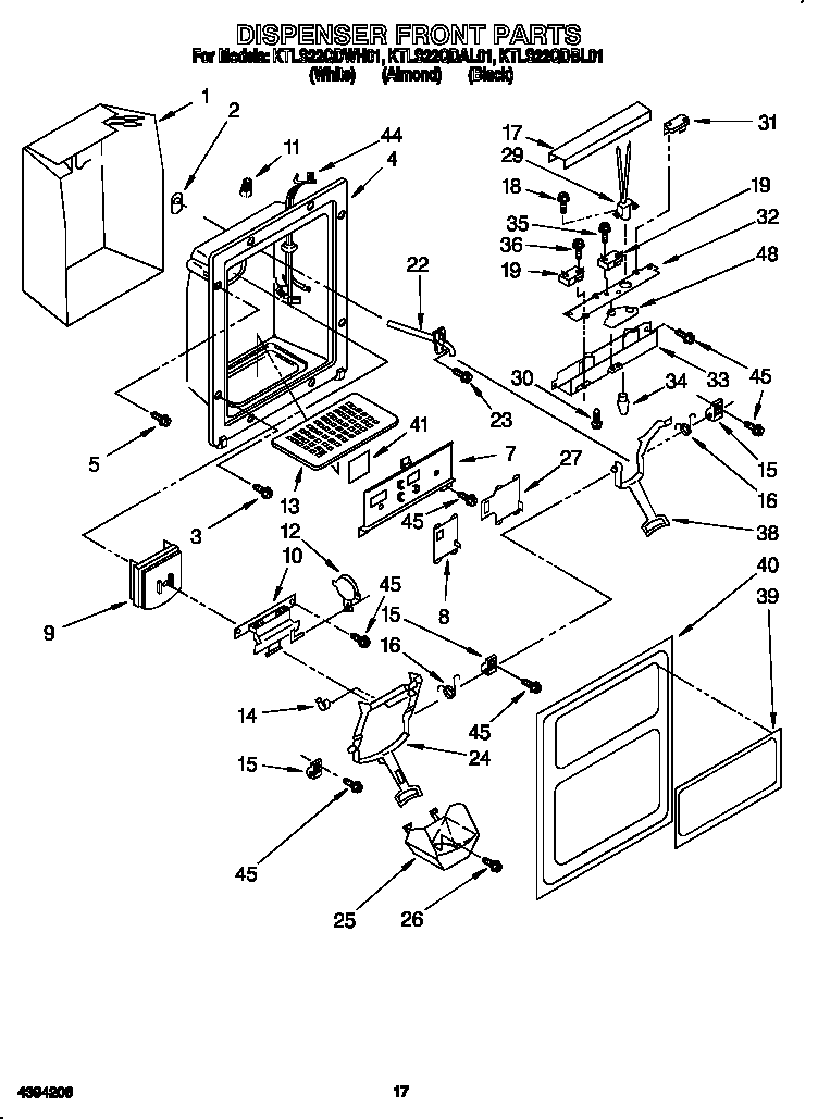 KitchenAid KTLS22QDAL01 dispenser front diagram