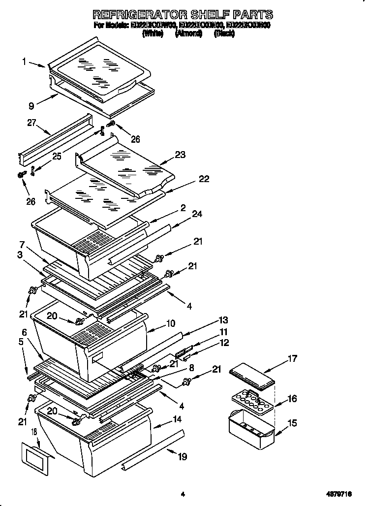 Whirlpool ED22DKXDN00 refrigerator shelf diagram