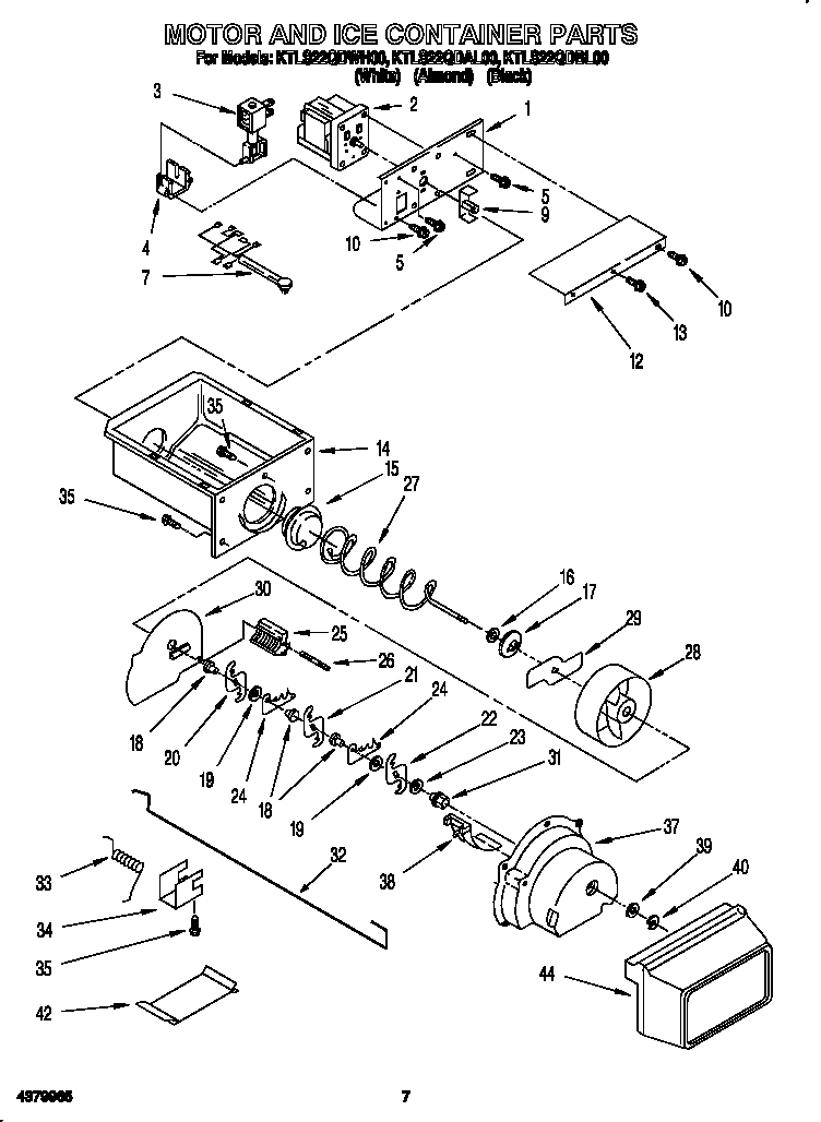 KitchenAid KTLS22QDWH00 motor and ice container diagram