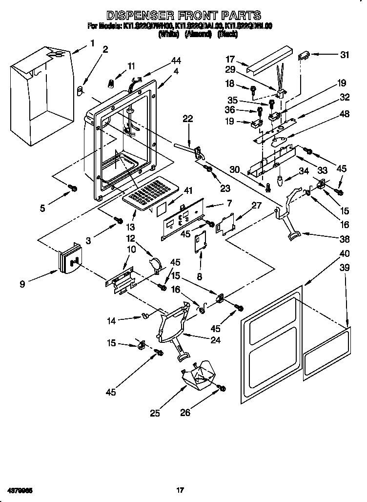 KitchenAid KTLS22QDWH00 dispenser front diagram