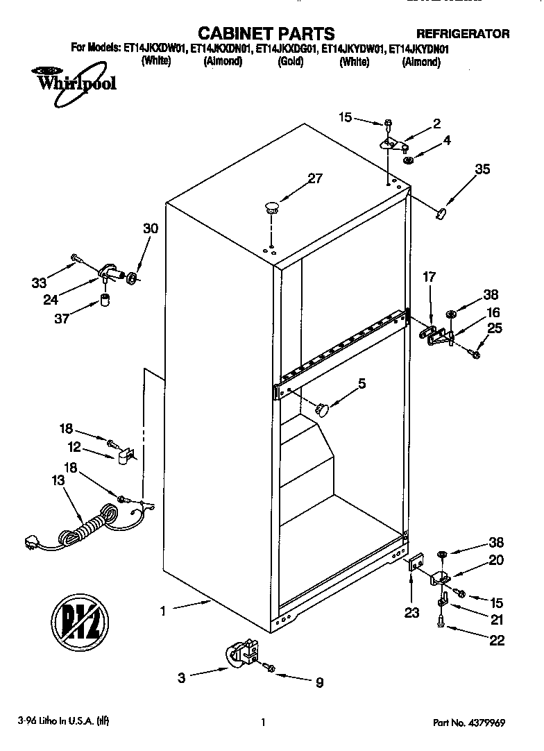 Whirlpool ET14JKXDN01 cabinet diagram
