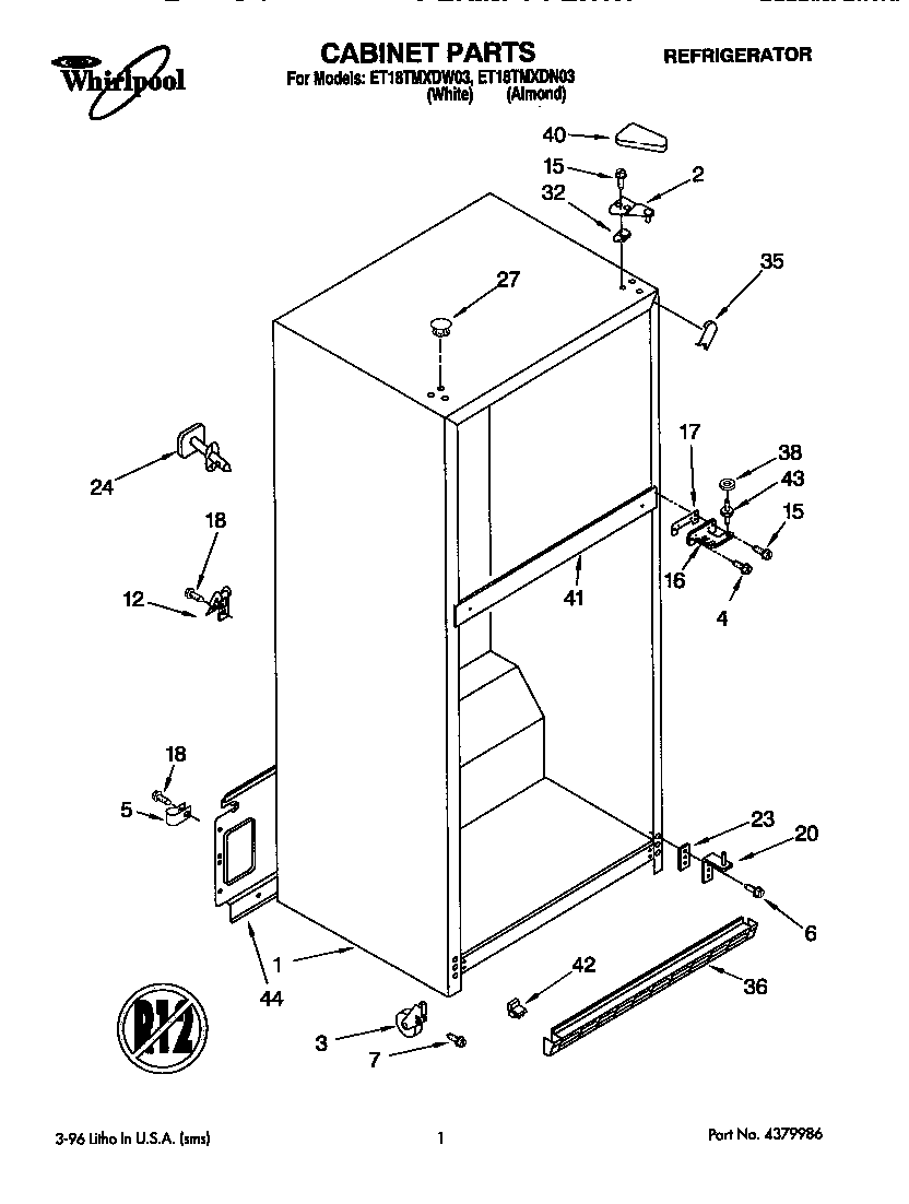 Whirlpool ET18TMXDN03 cabinet diagram