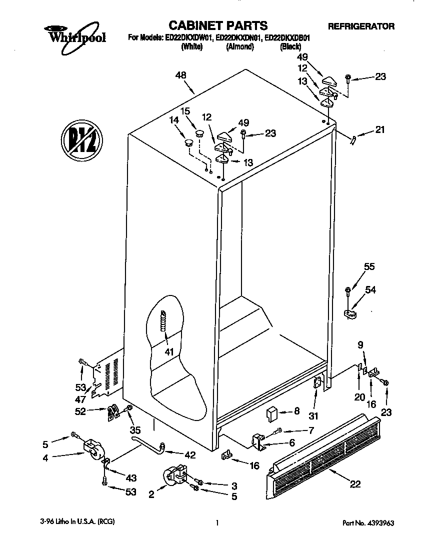 Whirlpool ED22DKXDW01 cabinet diagram