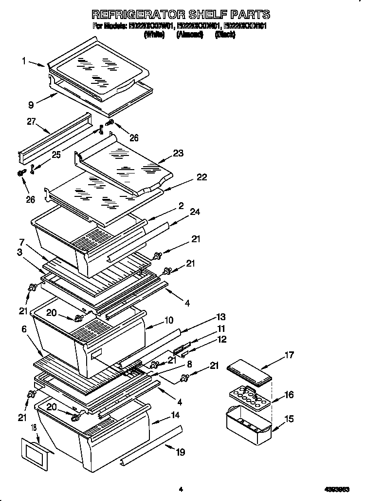 Whirlpool ED22DKXDW01 refrigerator shelf diagram