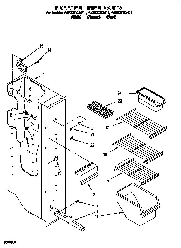 Whirlpool ED22DKXDW01 freezer liner diagram