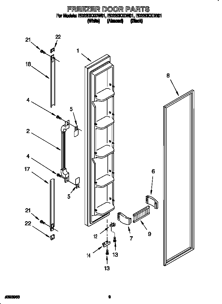Whirlpool ED22DKXDW01 freezer door diagram