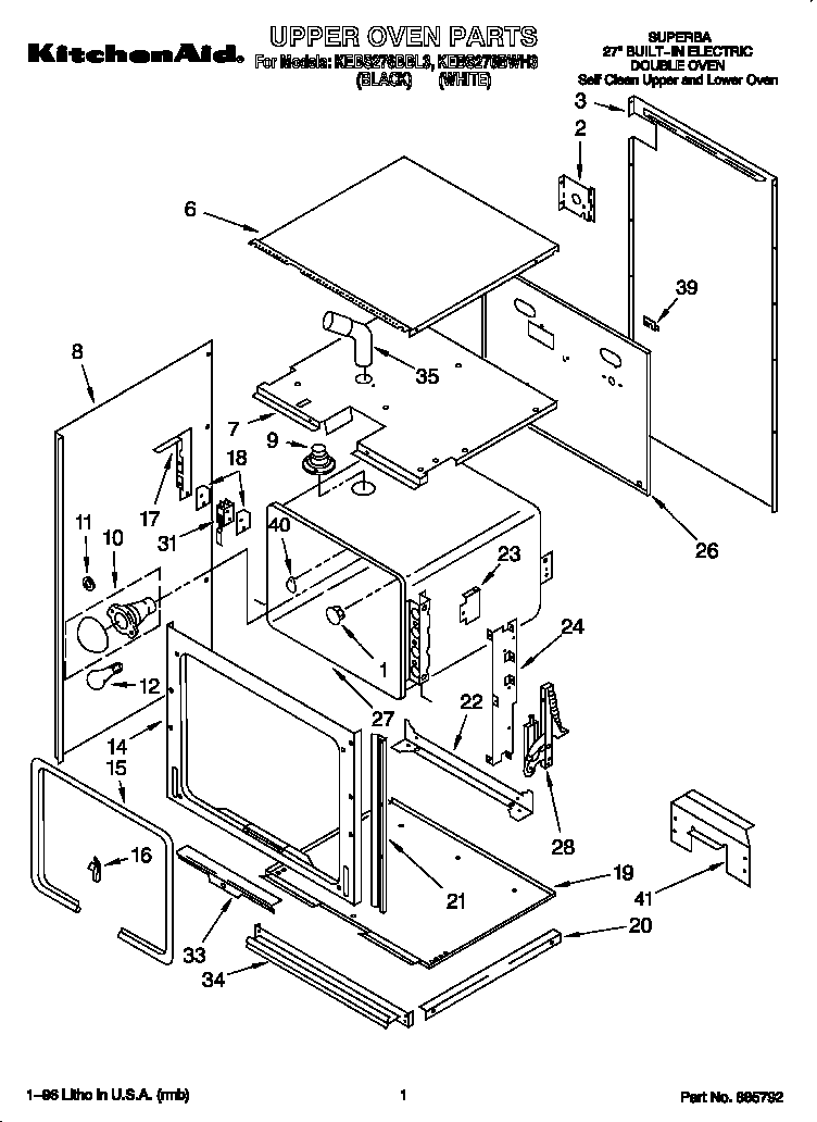 KitchenAid KEBS276BBL3 upper oven diagram