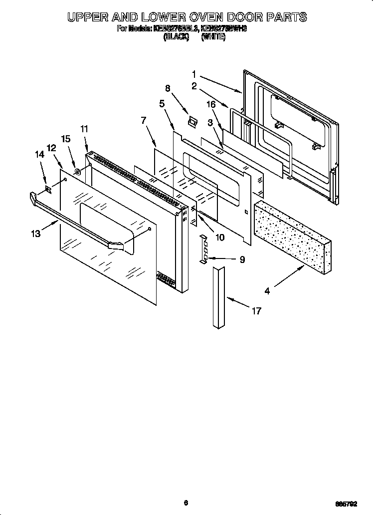 KitchenAid KEBS276BBL3 upper and lower oven door diagram