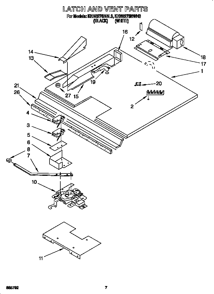 KitchenAid KEBS276BBL3 latch and vent diagram