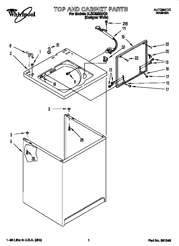 Whirlpool 3LSC8255DQ0 top and cabinet diagram