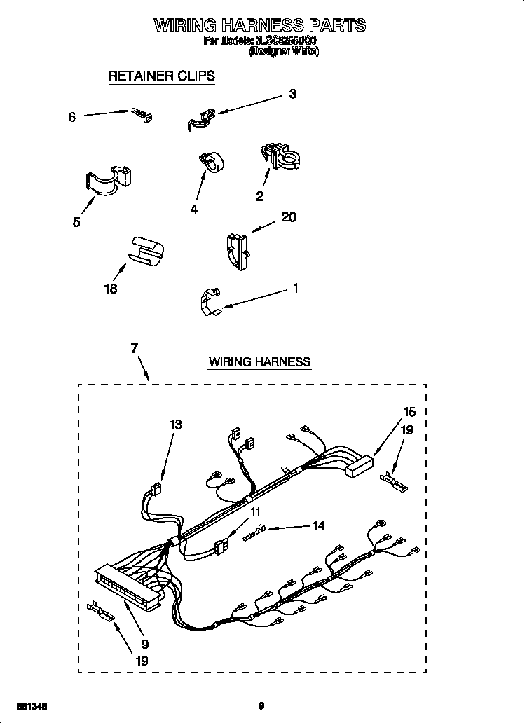 Whirlpool 3LSC8255DQ0 wiring harness diagram