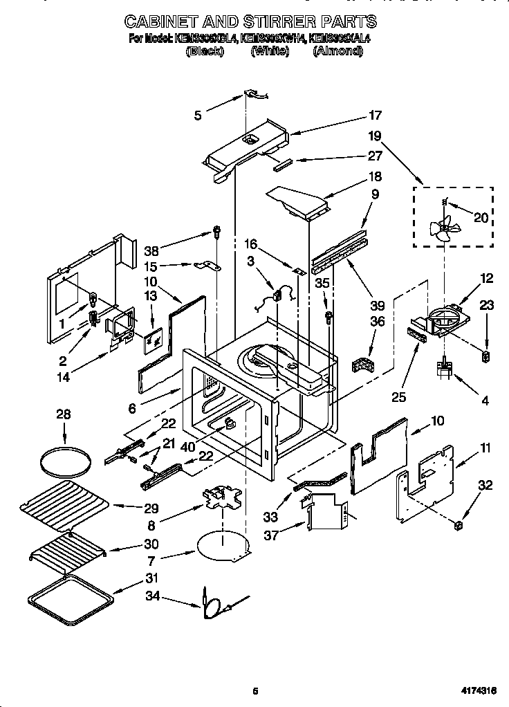 KitchenAid KEMS306XBL4 cabinet and stirrer diagram