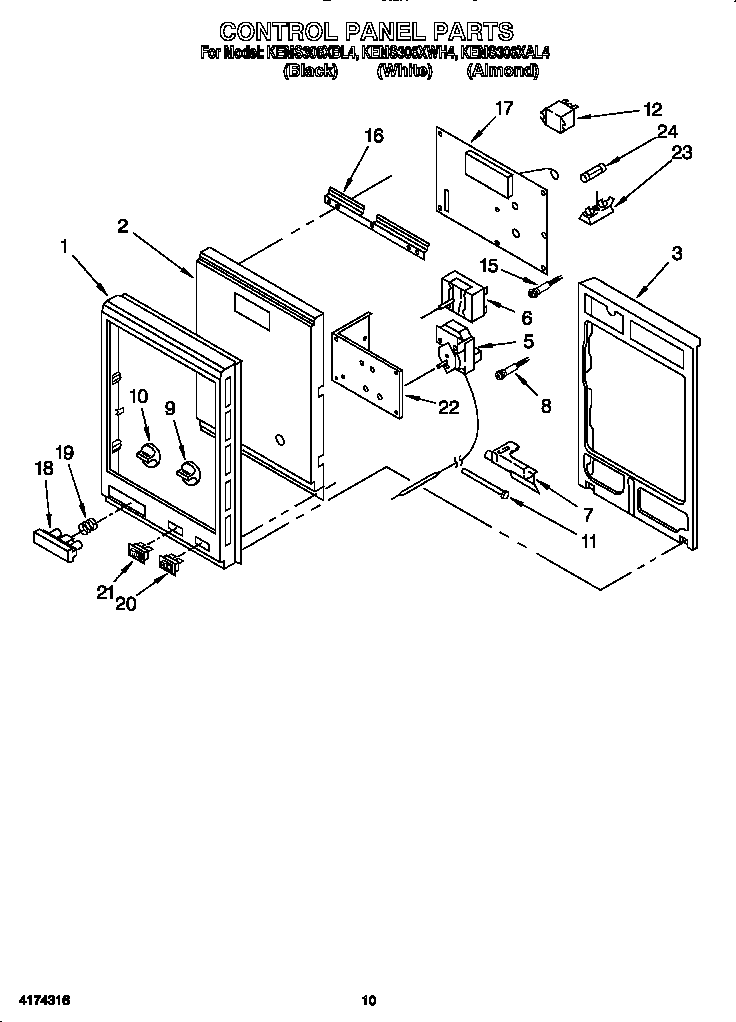 KitchenAid KEMS306XBL4 control panel diagram