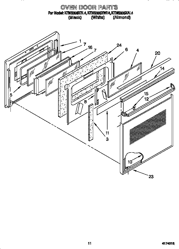 KitchenAid KEMS306XBL4 oven door diagram