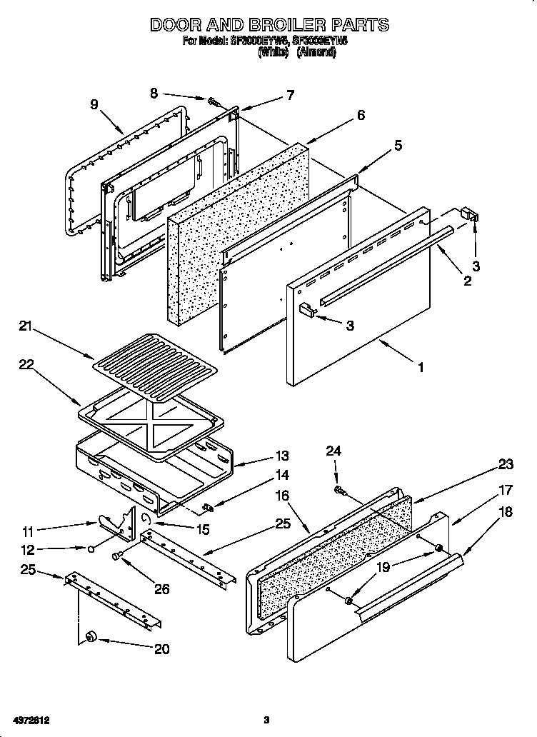 Whirlpool SF3000EYN5 door and broiler diagram