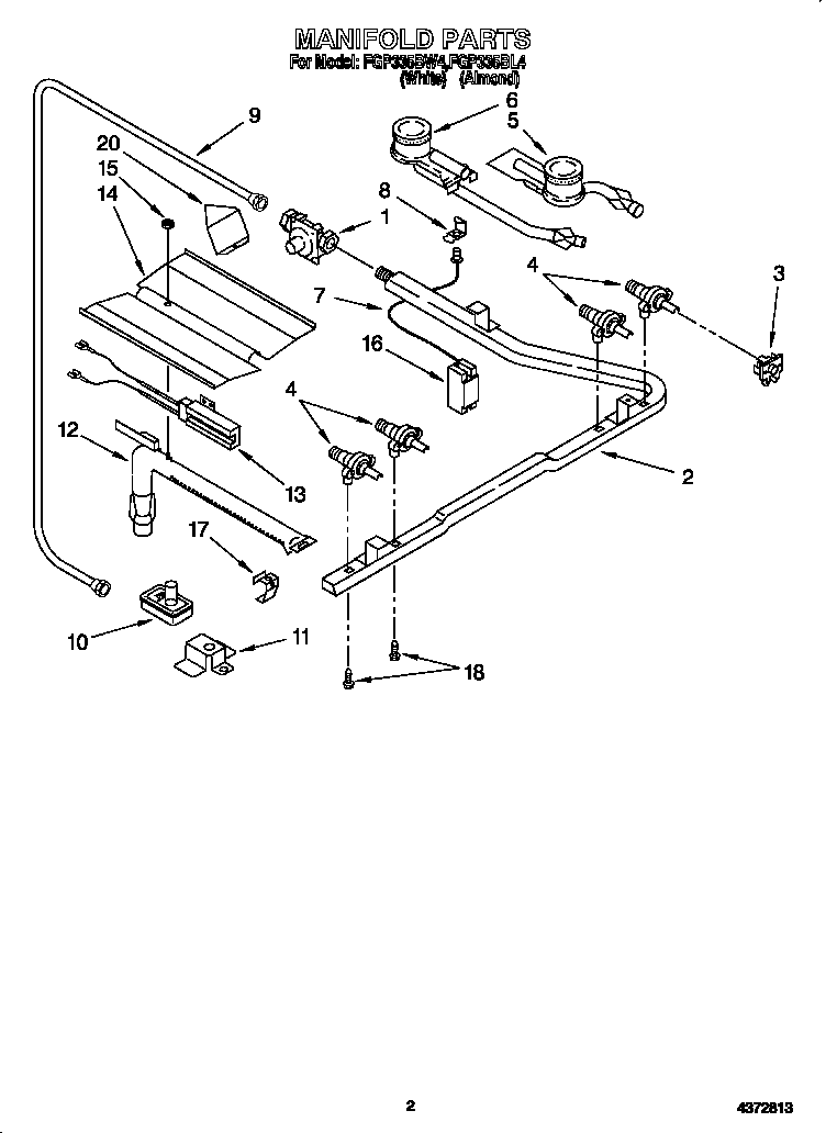 Roper FGP335BL4 manifold diagram