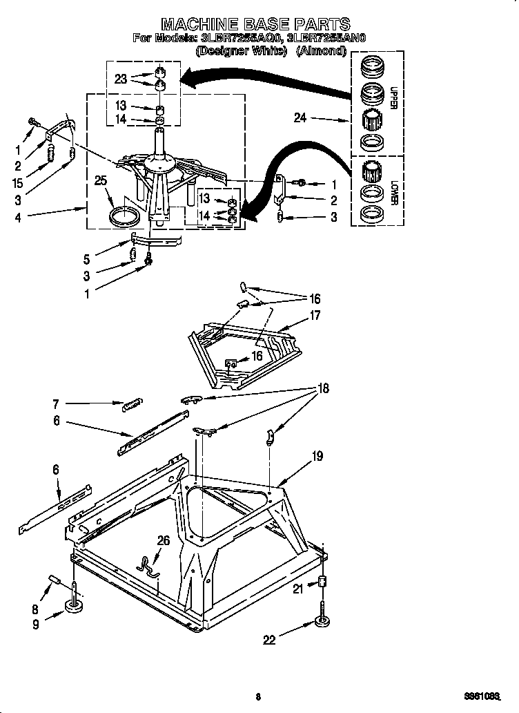 Whirlpool 3LBR7255AN0 machine base diagram