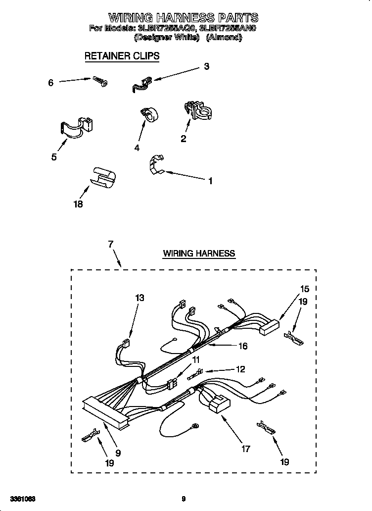 Whirlpool 3LBR7255AN0 wiring harness diagram
