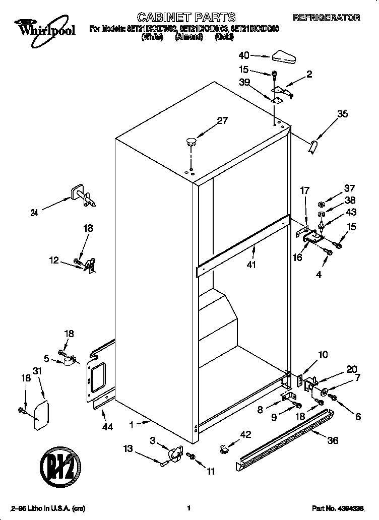 Whirlpool 8ET21DKXDN03 cabinet diagram