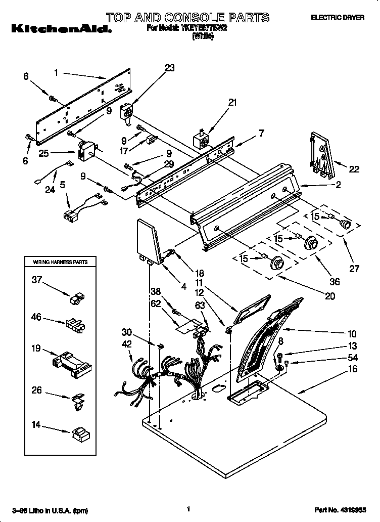 KitchenAid YKEYE677BW2 top and console diagram
