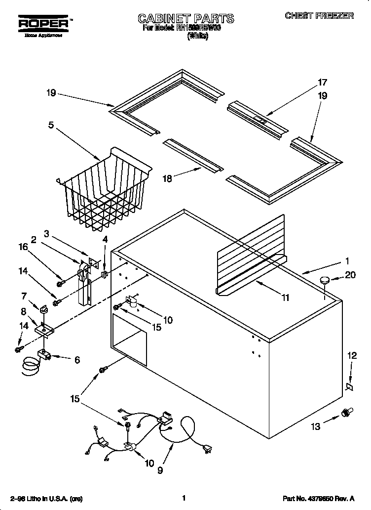 Roper RH1599RBW00 cabinet diagram