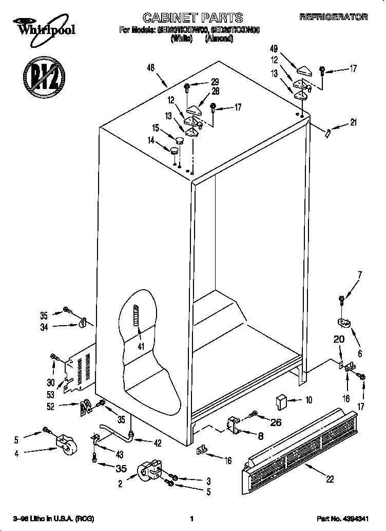Whirlpool 8ED20TKXDW00 cabinet diagram