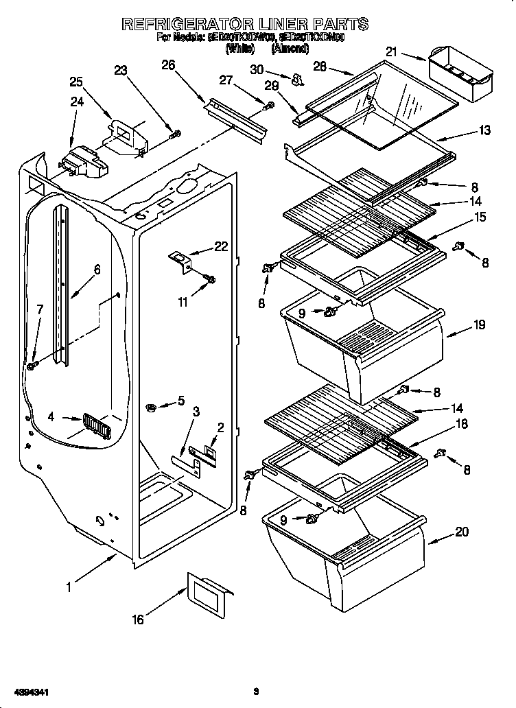 Whirlpool 8ED20TKXDW00 refrigerator liner diagram