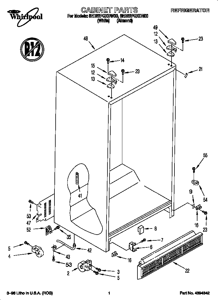 Whirlpool 8ED22PQXDW00 cabinet diagram