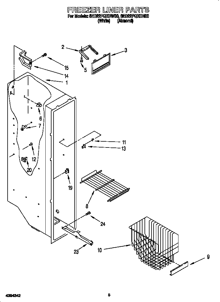 Whirlpool 8ED22PQXDW00 freezer liner diagram