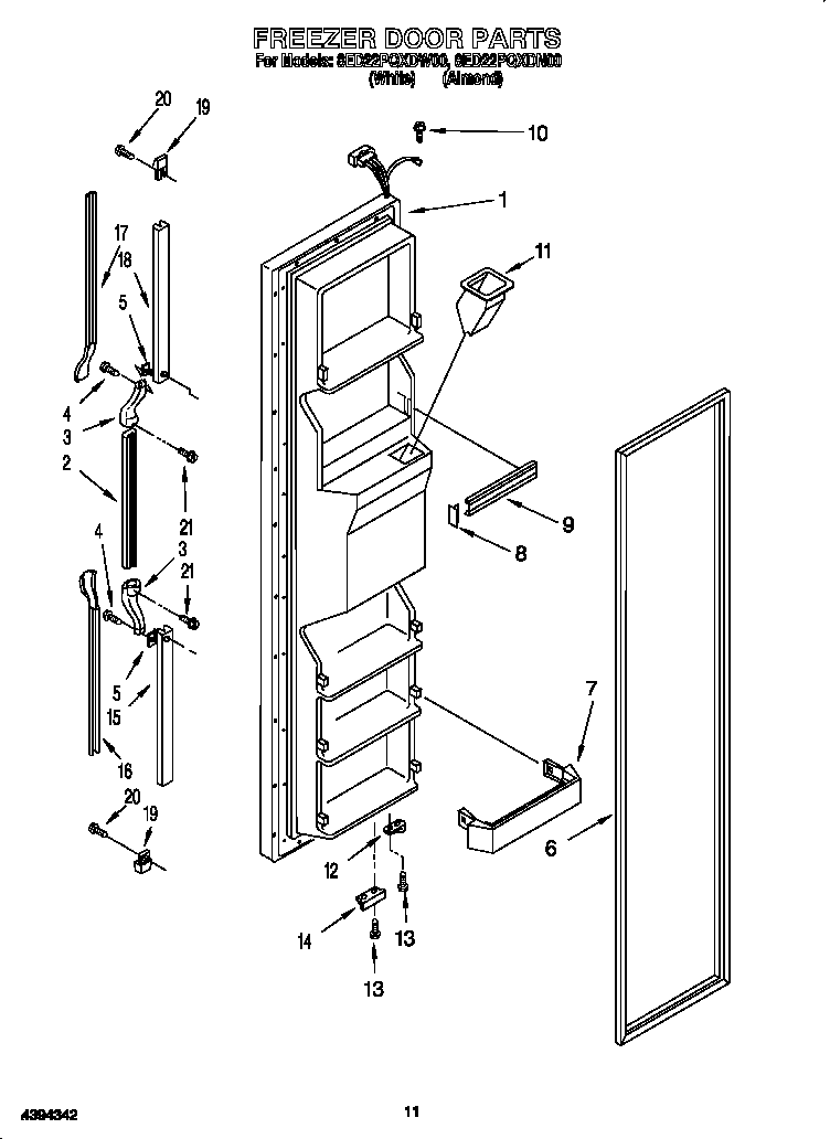 Whirlpool 8ED22PQXDW00 freezer door diagram